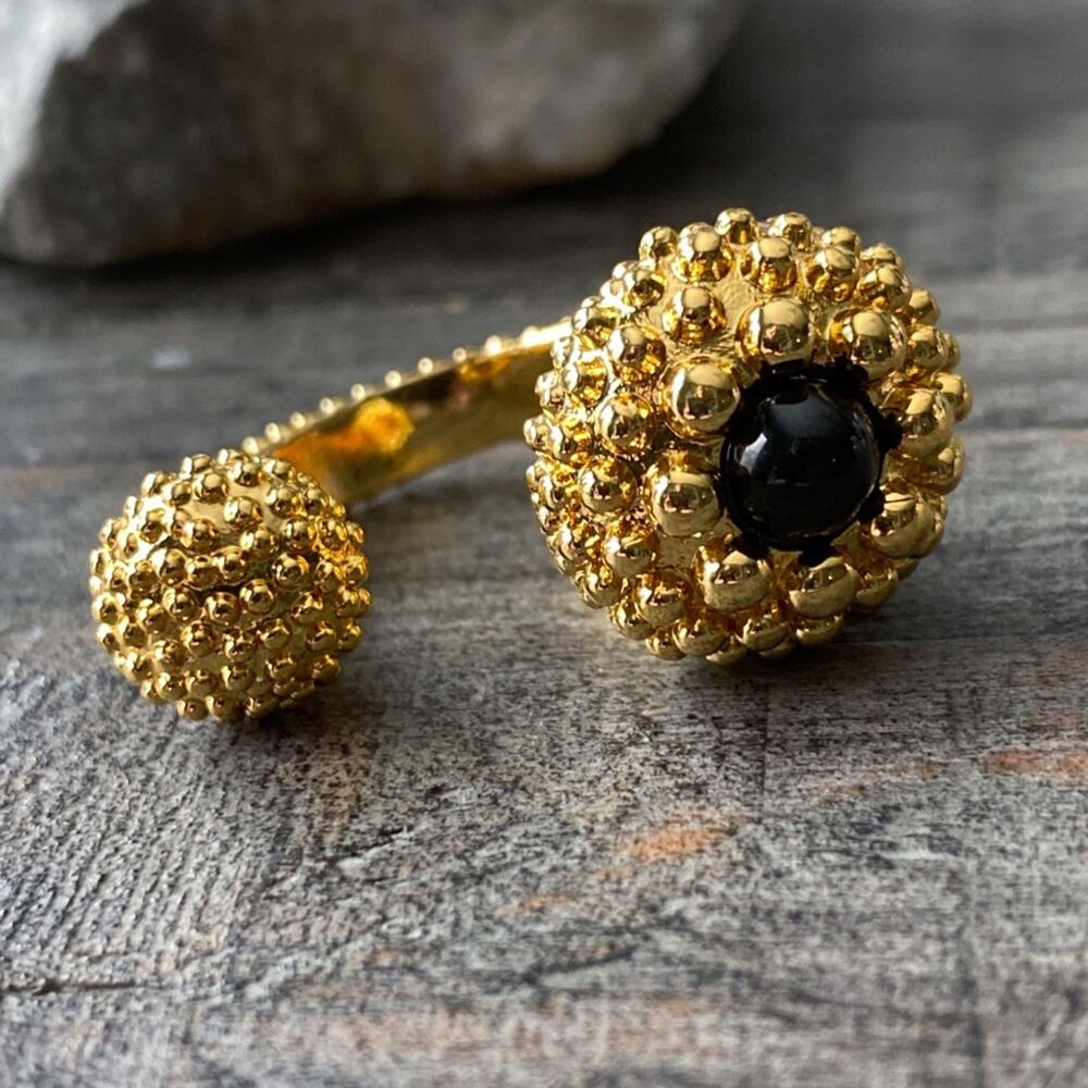 NEW Gold Textured Ring With Black Accent Stone - Picture 7 of 15